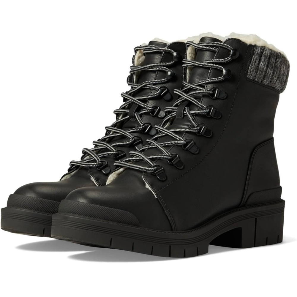 Mia WYN Shearling lined Black Combat Boot 6.5